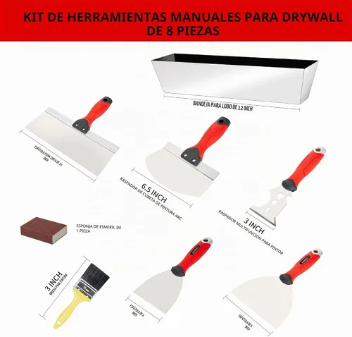 Vista 4 de Kit de herramientas de mano para paneles de yeso, juego de cuchillos de masilla de acero inoxidable, incluye cuchillo de cinta, cuchillo de cinta