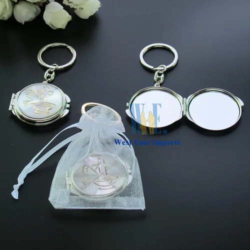 Vista 6 de 12 llaveros de espejo compacto para bautizo recuerdos, maquillaje de Espíritu Santo Compacto/Primera Comunión/Oro Plata/Recuerdos para Comunión