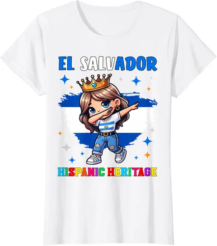 Vista 18 de Camiseta infantil El Salvador Dabbing Girl Hispanic Heritage Celebration, Negro