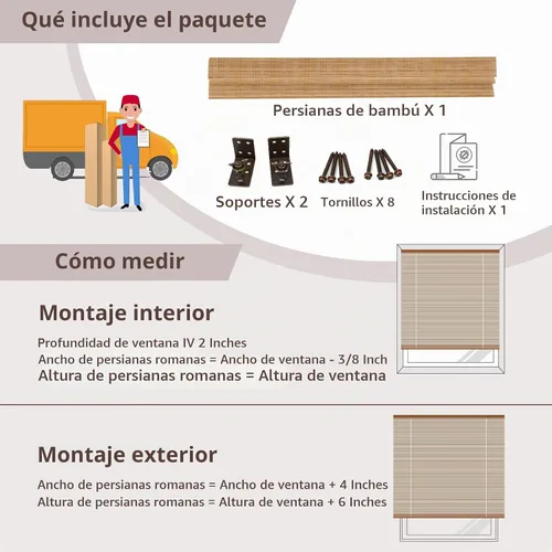 Vista 7 de DEJAVU Persianas romanas de bambú inalámbricas, opacas con filtro de luz para ventanas de interior, persianas tejidas naturales con cenefa