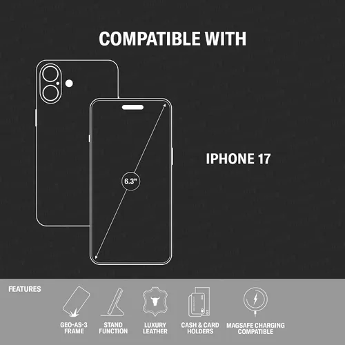 Vista 2 de TORRO Funda de cuero compatible con iPhone 17 de 6.3 pulgadas 2025, funda de piel prémium con función atril y ranuras para tarjetas