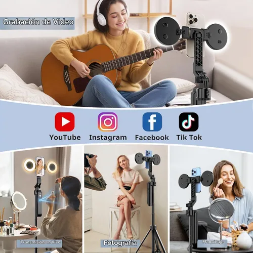 Vista 6 de Trípode de seguimiento facial automático de 70.9 pulgadas, rotación de 360° con luces, sensor de movimiento, trípode para teléfono, palo para selfie