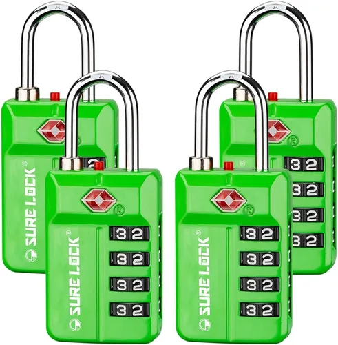 Vista 10 de SURE LOCK Cerradura de combinación reiniciable de 4 dígitos aprobada por la TSA con alerta abierta, diales de fácil lectura, para equipaje 17021ALL
