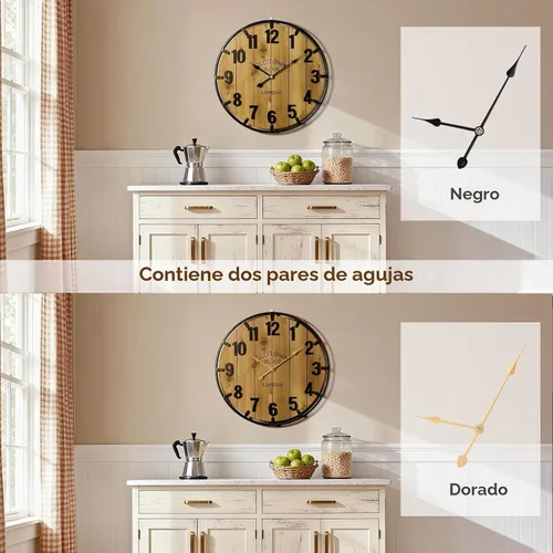 Vista 5 de Vantic Farmhouse - Reloj de pared decorativo extra grande de 24 pulgadas con círculo de metal, reloj de pared de madera de gran tamaño con número