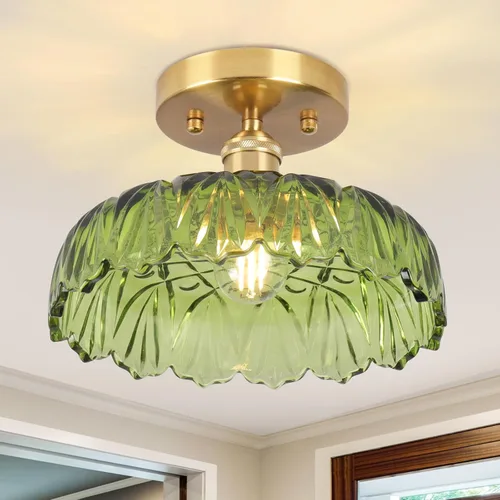 Vista 14 de Lámpara de techo semiempotrada, luces vintage E26, lámpara de techo verde de 11 pulgadas para armario, pasillo, cocina, comedor, paquete de 2