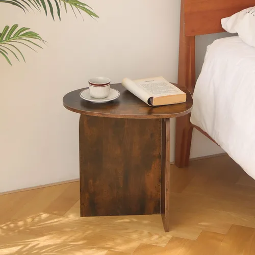 Vista 6 de AWASEN Mesa auxiliar, pequeña mesa auxiliar triangular para sala de estar, mesa decorativa moderna con mesa única, mini mesita de noche para Marrón