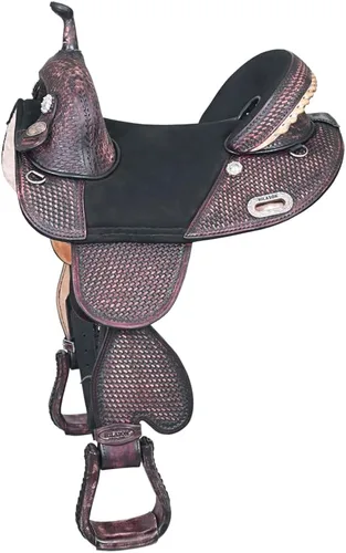 Vista 14 de HILASON Western Horse Trail Barrel Racing American Leather Saddle Treeless for Horses Negro
