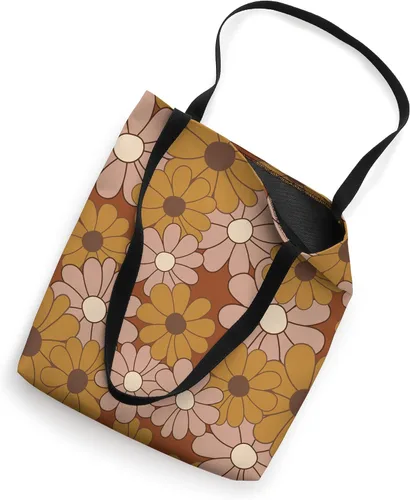 Vista 2 de Retro Groovy Flowers Floral Hippie 70s Lindo Beige Marrón Tote Bag