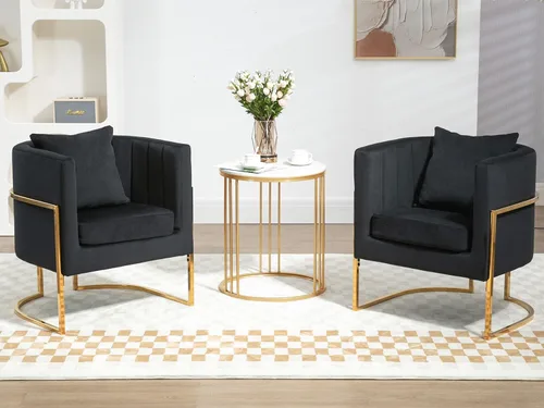 Vista 23 de X-VOLSPORT Silla decorativa de terciopelo, moderna, con forma de barril, para sala de estar/dormitorio/recepción de invitados, sillón de club