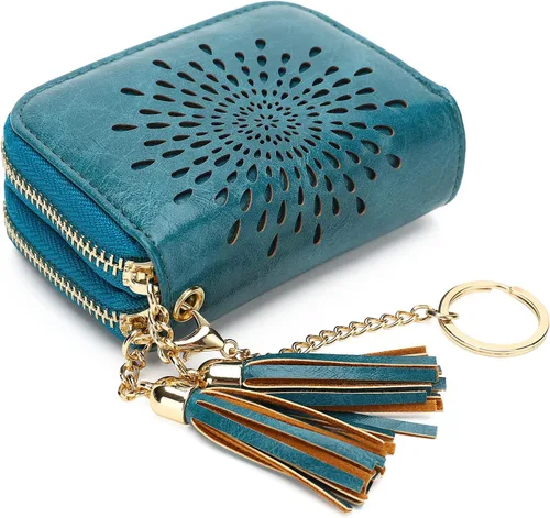 Vista 28 de APHISON RFID - Porta tarjeta de crédito con llavero, cartera pequeña con cremallera para mujer, Moderno