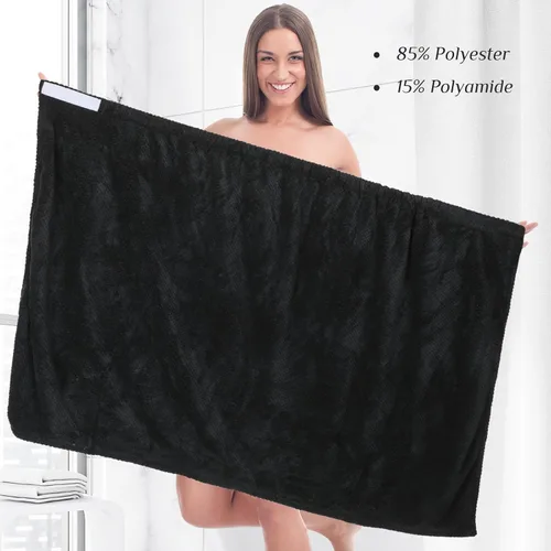 Vista 6 de Tigeen 6 toallas de baño para mujer, bata de spa con cierre ajustable, parte superior elástica, vestido ligero (Negro, M)