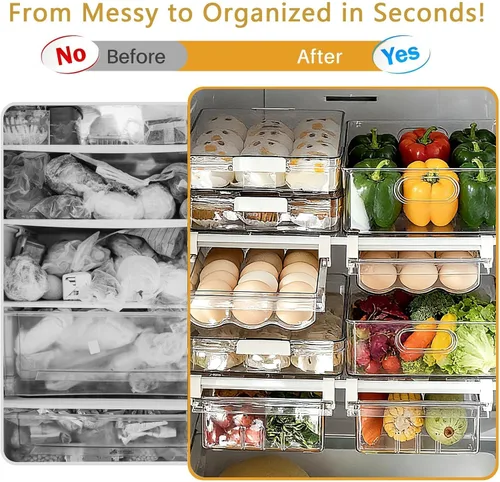 Vista 6 de Organizadores de cajones para refrigerador, almacenamiento de huevos para refrigeradores, soporte para huevos para refrigerador, extraíble con asa
