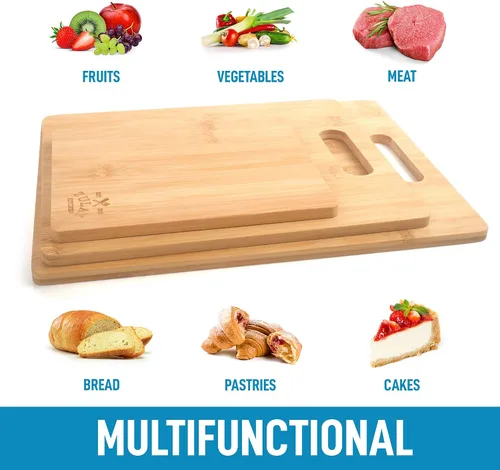 Vista 5 de Zulay - Tabla de cortar de madera de bambú (3 piezas) para cocina, tabla de cortar de madera de 3 tamaños surtidos para cocinar y servir, juego