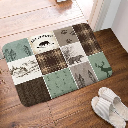 Vista 5 de Alfombras de baño de cabaña retro rústicas para baño, osos, ciervos, caza, animales salvajes, franela para baño, ducha, antideslizante, tapete a