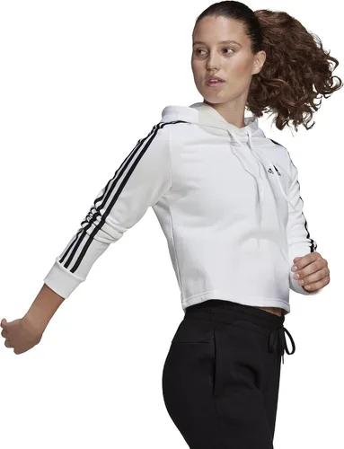 Vista 7 de adidas Essentials - Sudadera corta con capucha de 3 rayas para mujer, Blanconegro
