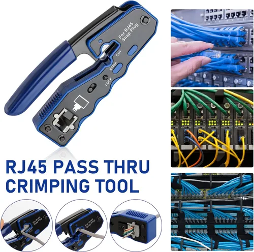 Vista 3 de Kit de herramientas de crimpado RJ45 para conectores modulares Cat5e Cat6 Cat6a 8P8C, herramienta de crimpado Ethernet todo en uno y probador