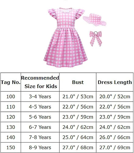 Vista 7 de ODASDO Vestido de cuadros rosa para niñas, disfraz de Halloween de los años 50, vestido a cuadros para fiesta de cumpleaños, sombrero y lazo