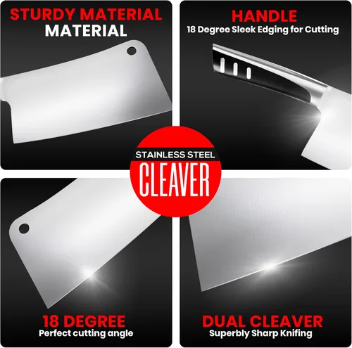 Vista 12 de Utopia Kitchen Cuchillo Cleaver de 7 pulgadas de Acero Inoxidable Cuchillos de Chef Carnicero para Carne, Verduras Cuchillo de Chef de Cocina