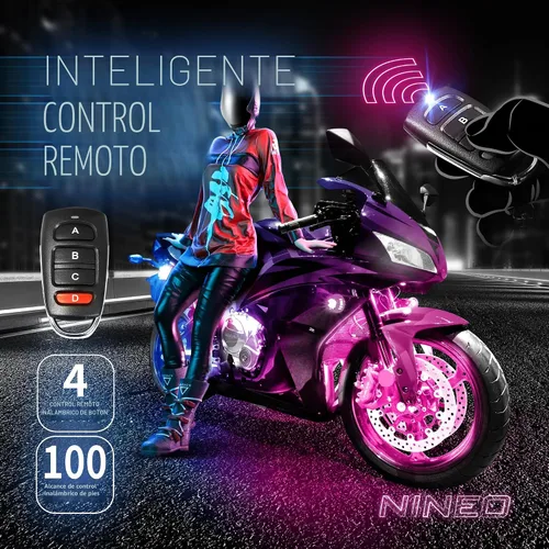 Vista 6 de NINEO 8 tiras de luces LED RGB para motocicleta, multicolor neón con control remoto inteligente, compatible con Carts Trikes Cruiser Scooter ATV