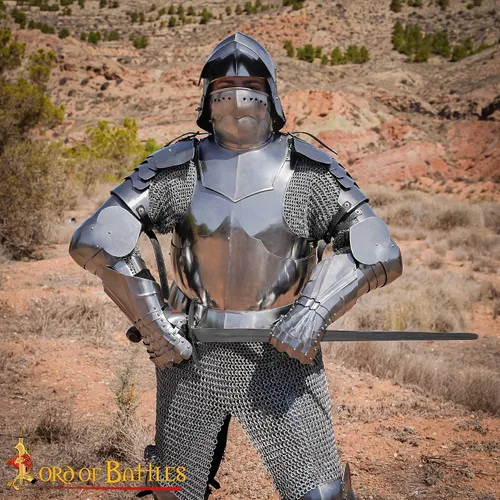 Vista 5 de Lord of Battles Coraza gótica caballero coraza del siglo XV armadura medieval armadura juego de rol disfraz de Halloween
