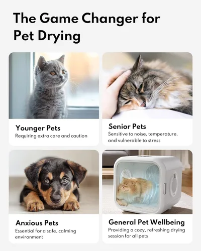 Vista 2 de HomeRunPet Secador para gatos, caja automática y silenciosa de 360° eficiente con control inteligente de temperatura, ideal para perros pequeños