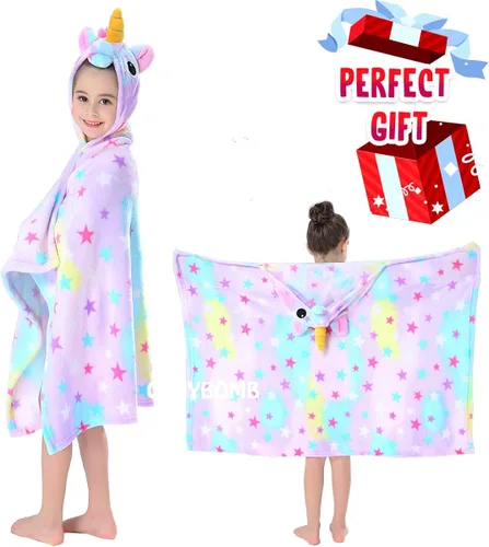 Vista 6 de CozyBomB Unicorn Gifts for Girls Wearable Fleece Soft Throw Blanket for Kids - Cute Hooded Plush Bathrobe Cozy Wrap with Hood