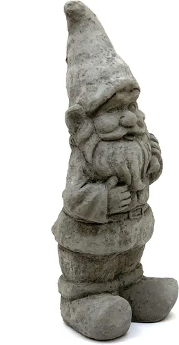 Vista 6 de Gnomo de jardín con maza: estatua de piedra sólida y duradera con textura vintage. Sellado para exteriores. Hecho a mano en Estados Unidos. Antiguo