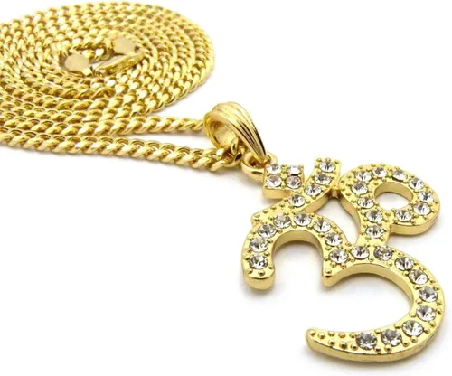 Vista 5 de Brillante joyeros Estados Unidos para hombre nueva india Yoga Om Iced Out colgante de 24" cuerda, cadena, caja cubano Hip Hop collar inspirado