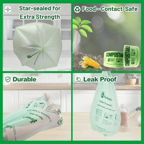 Vista 2 de OrangeBio Bolsas Compostables Certificadas para Productos del Hogar, 250 Unidades, 14 x 18 Pulgadas, Soportan hasta 14 Libras, ASTM D6400, EN 13432
