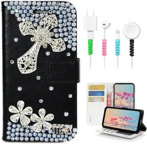 Vista 12 de Bling - Funda tipo cartera compatible con Samsung Galaxy S23 Ultra, elegante - Funda de cuero con diseño de lazo hecho a mano en 3D con protector