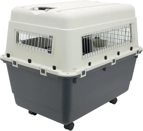 Vista 3 de SportPet Designs Perreras de plástico, Jaulas de viaje para perro, de plástico con ruedas, aprobadas para aerolínea, con puerta de alambre