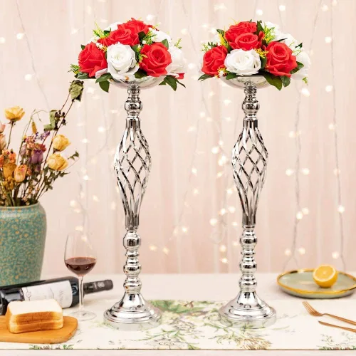 Vista 40 de 2 piezas de centros de mesa de boda para mesas de recepción, soportes de velas retorcidas, adornos, centros de mesa de metal con jarrón de flores