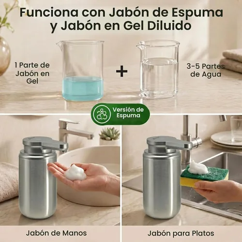 Vista 5 de GentleJet WaveJet - Dispensador automático de jabón espumoso con sensor sin contacto, USB-C recargable, acero inoxidable 304, IPX5 resistente al