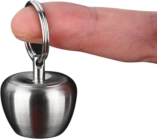 Vista 2 de HN02 Llavero de acero inoxidable, diseño colgante de manzana, contenedor portátil impermeable para bolso o bolsillo o collar, mini pastillero EDC