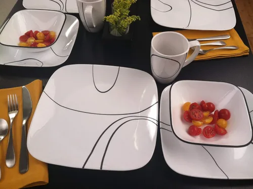Vista 3 de Corelle Square Simple Lines 1088646 - Juego de vajilla de 18 piezas, servicio para 6 personas