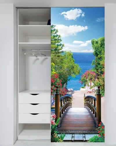 Vista 3 de FLFK Papel tapiz autoadhesivo extraíble para puerta de mar, 30.3 pulgadas de ancho x 78.7 pulgadas de largo, dividido en dos piezas