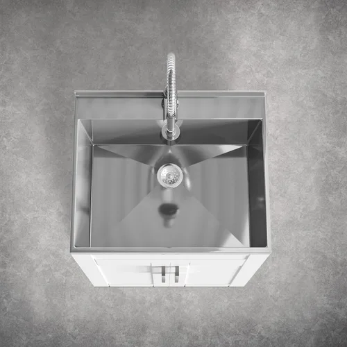 Vista 4 de SIMPLIHOME Hennessy - Lavabo y armario de lavandería de acero inoxidable de 24 pulgadas, color blanco Blanco (Glacier White)