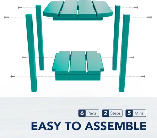 Vista 6 de Mesa auxiliar nalone Adirondack 16.5" Mesa lateral de exterior de plástico HDPE Doble mesa auxiliar Adirondack Mesa pequeña para patio (Aruba)