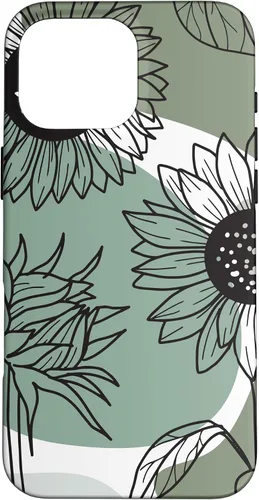 Vista 19 de iPhone 16 Aesthetic Sunflower Line Art Minimalistic Sage Green Case