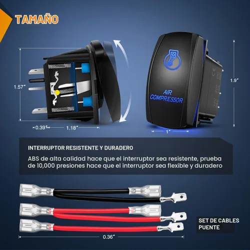Vista 2 de Nilight - Interruptor basculante de compresor de aire con barra de luz LED, interruptores de 5 pines, láser encendido/apagado, interruptores SPST