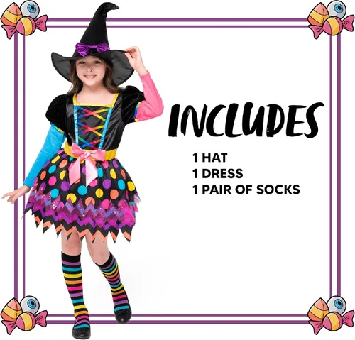 Vista 5 de Spooktacular Creations Disfraz de bruja Funky para niñas disfraz de tutú de bruja de cuento de hadas con sombrero disfraz de bruja malvada juego
