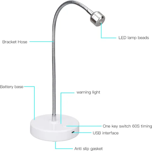 Vista 4 de Lámpara de uñas LED UV, secadora de uñas profesional USB de 3 W con cuello de cisne giratorio de 360°, lámpara de curado de esmalte de uñas de gel