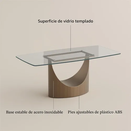 Vista 9 de POVISON Mesa de comedor de cristal de 79" para 6-8, mesa de comedor rectangular moderna, mesa de cristal templado con base de bronce en forma de U