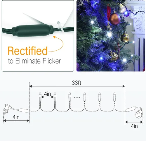 Vista 6 de Brizled - Luces de Navidad azules y blancas, 100 luces led de 33 pies/10 metros de 5 mm de ancho, luces de Navidad de cuerda mini, conectables, UL