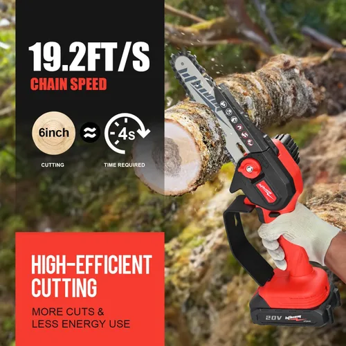 Vista 2 de Mini motosierra inalámbrica, portátil de 6 pulgadas, motosierra eléctrica de mano con una sola mano para cortar madera y trabajar la madera, mini