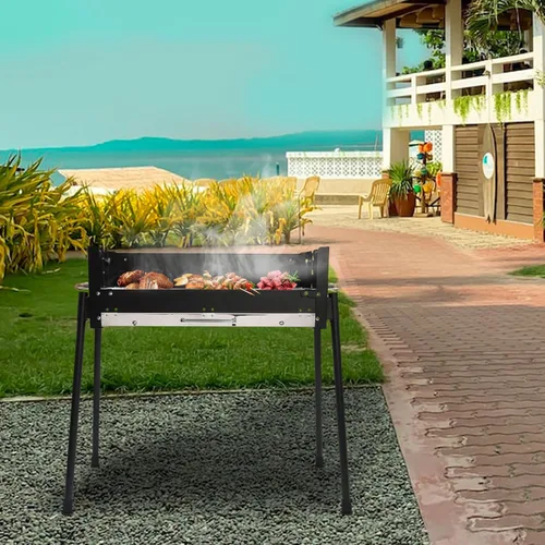 Vista 5 de Parrilla de carbón para barbacoa, de acero inoxidable, plegable, portátil, kits de herramientas para barbacoa al aire libre, camping, senderismo