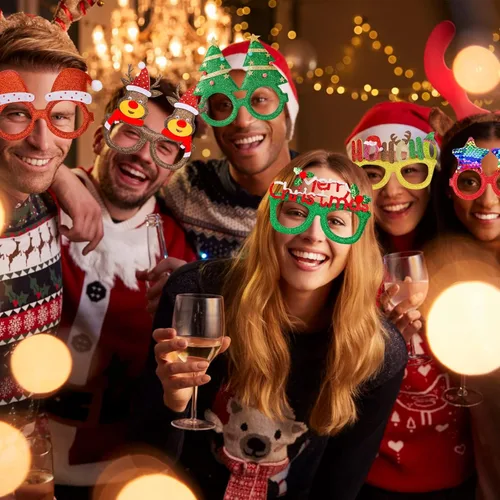 Vista 5 de 24 gafas de Navidad con purpurina para decoración de fiesta, marcos de anteojos, anteojos de disfraz para fiestas de Navidad, recuerdos