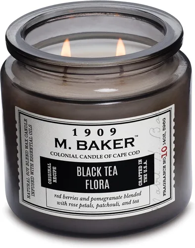 Vista 6 de Colonial Candle Vela perfumada de bambú de geranio, vela de cera de mezcla de soja natural de 2 mechas con aceites esenciales, vela en tarro