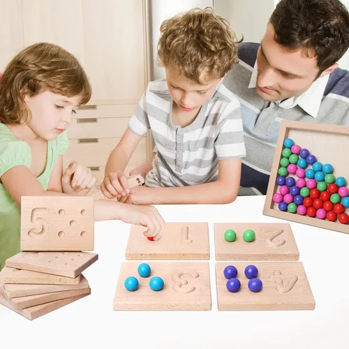 Vista 7 de Juego de tablas de seguimiento de números de madera, juguete de conteo de cuentas de matemáticas Montessori para niños pequeños, aprendizaje