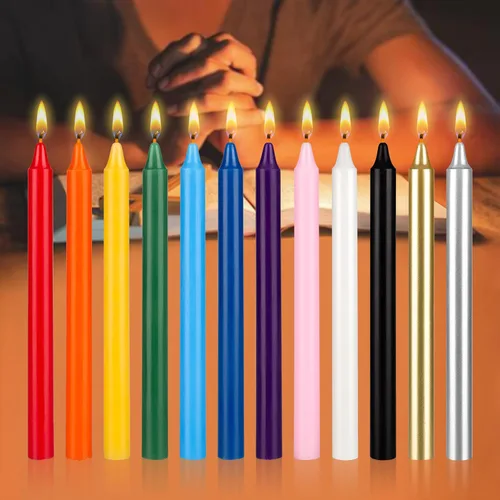 Vista 5 de Mega Candles 12 velas rectas sin perfume de colores surtidos supremos, velas de cera hechas a mano de 10 pulgadas x 7/8 pulgadas, campanadas